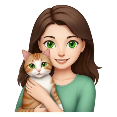 brunette white girl green eyes holding a tabby cat smiling sticker