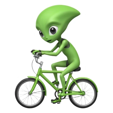 alien riding a bicycle, cute extraterrestrial character, casual cycling pose, big curious eyes, futuristic yet playful vibe, 3D cartoon, mobile game icon style, clean background, no text, no watermark
 sticker