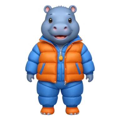 a full body of cute hippo with puffer clothes sticker