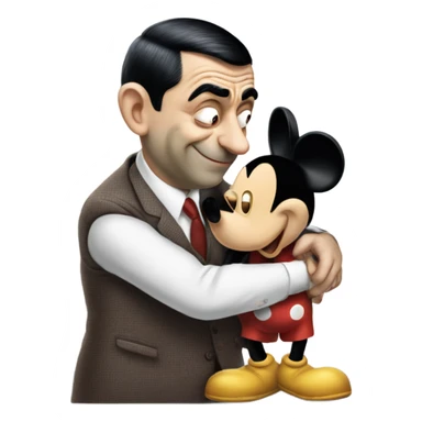 mr bean hugging with mickey mouse sticker