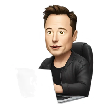 Elon Musk programming with a laptop sticker