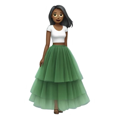 Long Green tulle skirt, isolated sticker