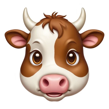 Cinematic Comical Brown and White Cow Portrait Emoji, Head tilted dramatically with an exaggeratedly amused expression, featuring a striking, glossy hide with a dynamic mix of brown and white, wide, expressive brown eyes filled with playful disbelief, Simplified yet hilariously expressive features, highly detailed, glowing with a slightly sassy glow, high shine, dramatic yet playful, stylized with an air of cheeky mischief, bright and endearing, soft glowing outline, capturing the essence of a spirited and over-the-top cow, so meme-worthy it feels like it could moo its way into internet fame instantly! sticker