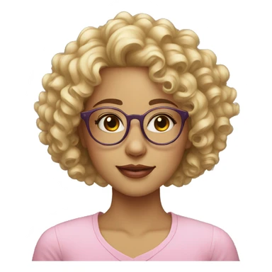 beautiful blonde curly haired girl with heart shaped glasses without a rim sticker