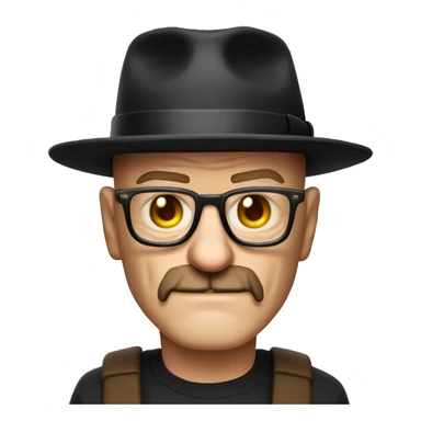 Crie um emoji do ator Walter White com chapeu preto e oculos sticker