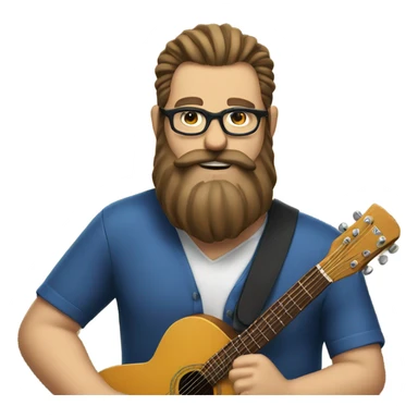 Big guy beard and glasses top knot playing guitar sticker