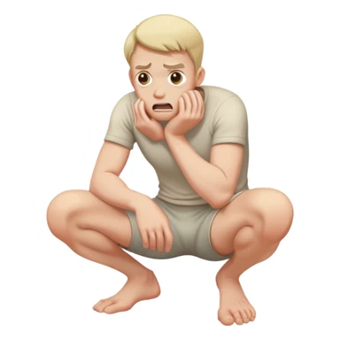 frightened man  crouching down in fear holding knees sticker