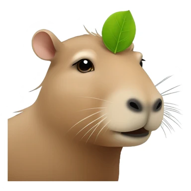 A capybarra with a small leaf on its head, looking in front of the camera sticker