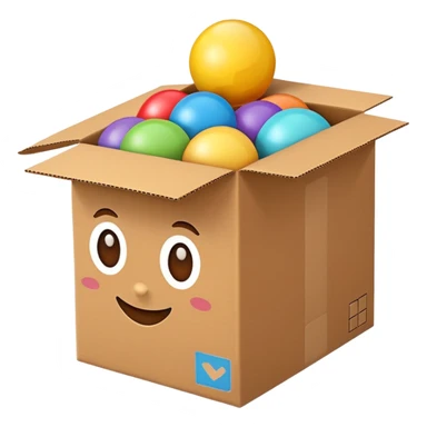 cardboard box with toys sticker