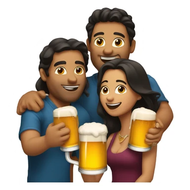 A group of 4 latin friends, two men and two women, having fun with beer in their hand sticker