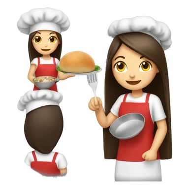 Brunette long straight hair girl making dinner in a cook hat sticker