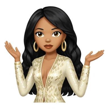 Tenitra Michelle Williams (b.1979), R&B Singer from Destiny's Child with long black hair, ivory sequin outfit, medium dark skin sticker