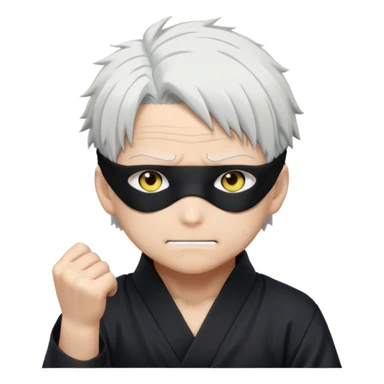 Satoru Gojo from Jujutsu Kaisen, white hair, blindfold, confident smirk, chibi face proportions, energetic expression, close-up face sticker
