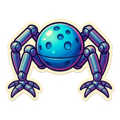 symmetrical 4 legged robot. center sphere with 4 evenly spaced legs. 1 leg extends from each side at sphere's equator walking sticker