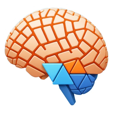 Geometric brain icon, YouTube triangle play button merged with neural network pattern, abstract minimalist design, vector art, vibrant colors, tech-inspired, clean lines, square format for app icon sticker