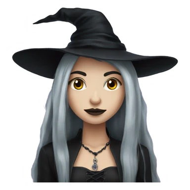 goth witch, long hair, cute, witch hat sticker