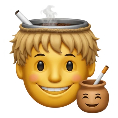 a smiley with hair, a pot on his head and a cigarette in his mouth sticker