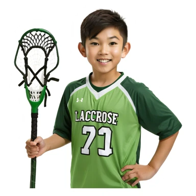 Asian boy holding a laccrose stick sticker