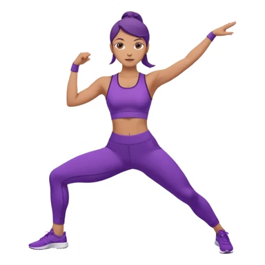A woman dressed in purple performing warrior one pose, sunrise lighting, peaceful and strong vibe. sticker