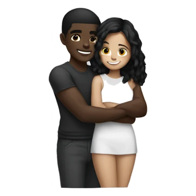 Dark brown skin with black haired girl hugging light skin with black hair guy sticker