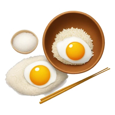 a bowl of rice with double sunny side up eggs and 2 chicken drumstick sticker