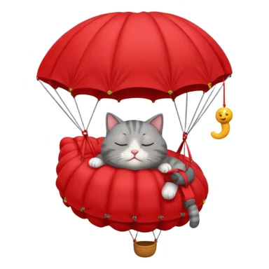 sleepy gray cat riding red parachute sticker