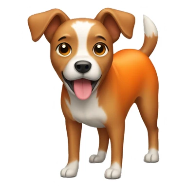 Brown dog that looks like a deer wearing orange coat sticker