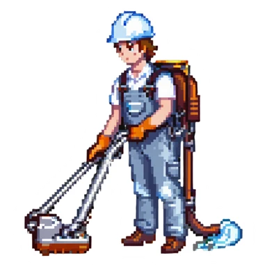 construction apprentice vacuum cleaning the floor sticker