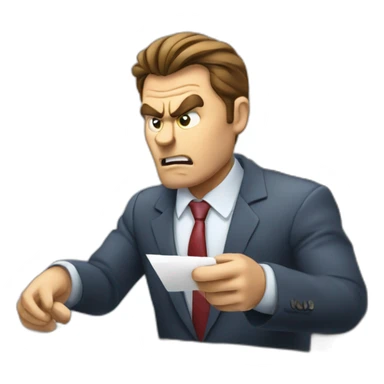angry business man checking balance sheets sticker