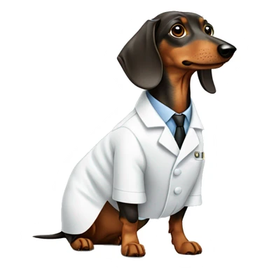 Wire-hired dachshund  dirty color wearing a lab coat sticker