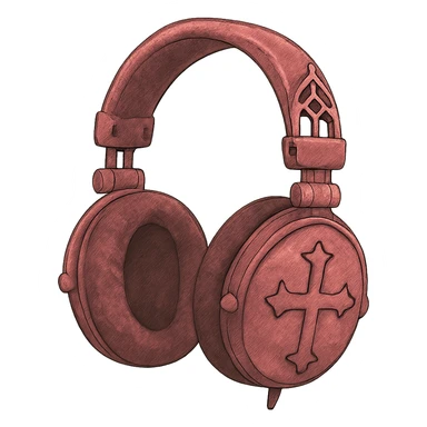 pink gothic headphones with velvet texture and cross motifs sticker