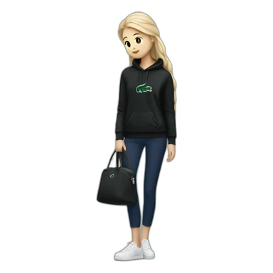 Lacoste bag girl with black lacoste hoodie sticker