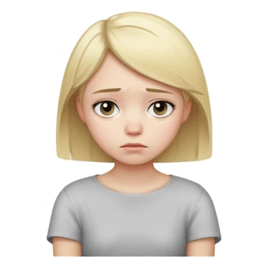 girl with short straight blond hair, looking sad and holding her shoulder sticker