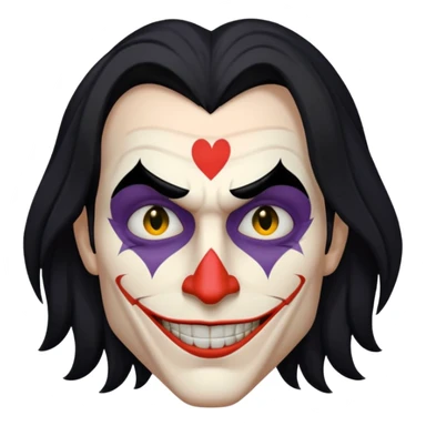Faça uma pessoa com cabelo preto e pouco grande com cara de coringa sticker