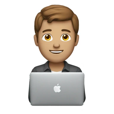 white man with brown hair working macbook sticker