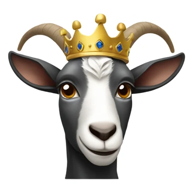 Goat with horns wearing black hoodie and a royal crown sticker