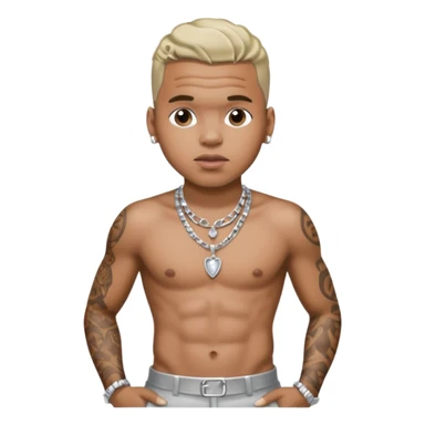 Chris Brown with silver pants, shirtless with necklace sticker