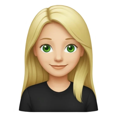 40 yr old long blonde straight hair green eyes black shirt smiling sticker