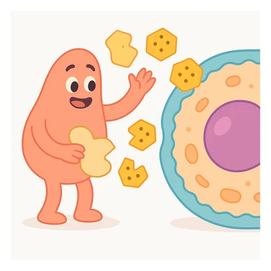 Ultra-detailed illustration of enzyme digestion: amylase breaking starch into sugars near a cell membrane. Clean white background, no text. Scientific but simple sticker