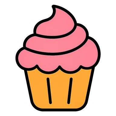 color outline icon of a cupcake with pink icing sticker