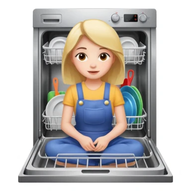 girl sitting in a dishwasher sticker