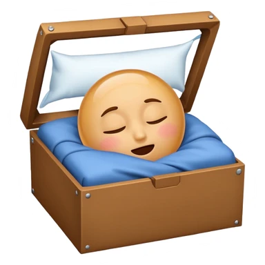 emoji of sleeping box, box is brown colored, open and empty, with a tiny Zzz bubble sticker