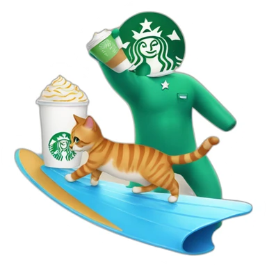 cat surfing with starbucks in hand sticker