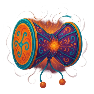 stylized damru with vibrant colors and spiritual aura, no text sticker