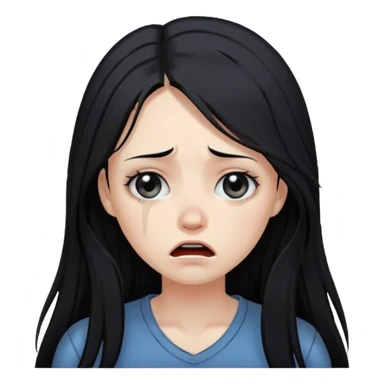 emoji of a woman with long black hair, distressed, emotional breakdown, expressive face sticker