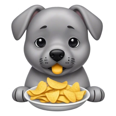 Gray dog eating chips sticker