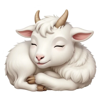 Meme-Worthy Cute Sleeping White Goat Portrait Emoji, Head resting peacefully with a contented smile, showcasing a delightfully sturdy build and a luxuriously soft white fur, eyes shut in a serene, restful nap, Simplified yet hilariously adorable features, highly detailed, glowing with a soft, drowsy light, high shine, relaxed and utterly lovable, stylized with an air of playful laziness, bright and heartwarming, soft glowing outline, capturing the essence of a comically sleepy goat, so meme-worthy it feels like it could instantly become the next viral sensation of adorable slumber! sticker
