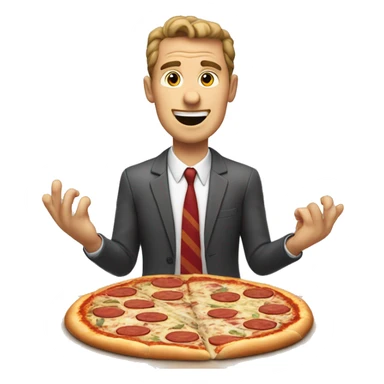 A white man with more fingers than normal, making a pizza. Speech bubble over him saying “welcome to the pizz-biss!” sticker