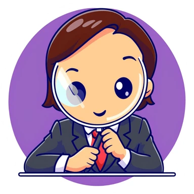 girl detective in a suit, peering through a magnifying glass, inquisitive expression sticker