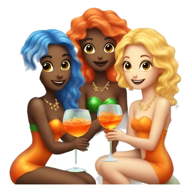 Three beautiful bright skin mermaids drinking aperol sticker